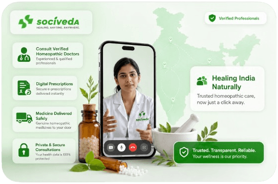 SociVeda online homeopathic doctor consultation platform visual